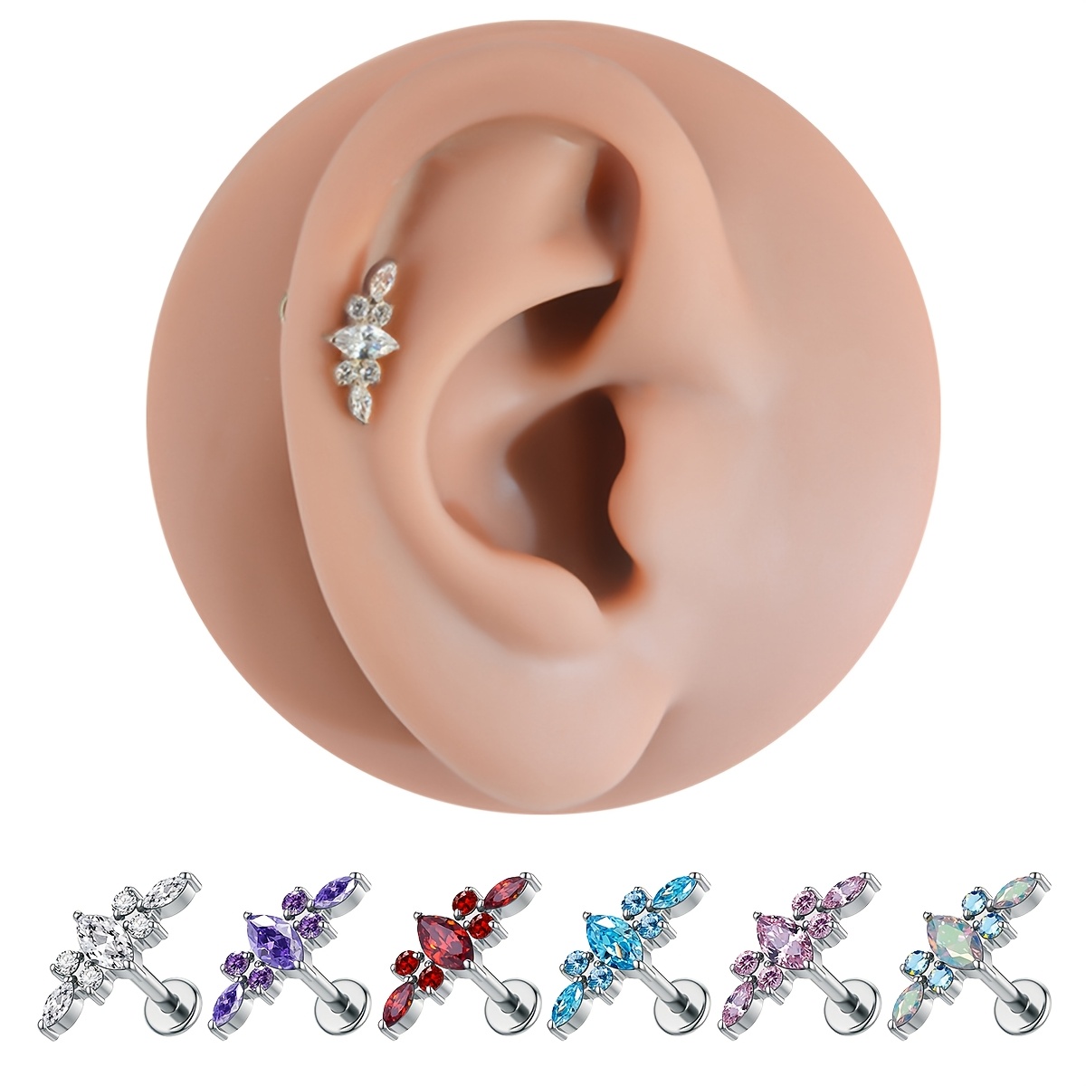 G23 ASTM316 Titanium Piercing Jewelry - Unique 6-Prong Earrings